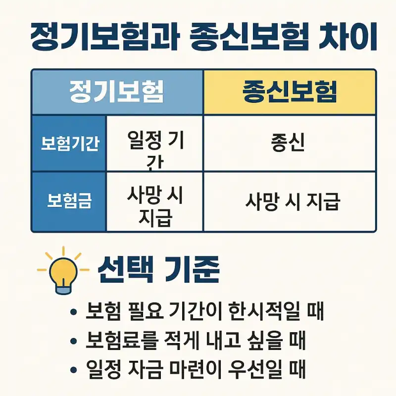 정기보험과 종신보험 차이 및 선택 기준