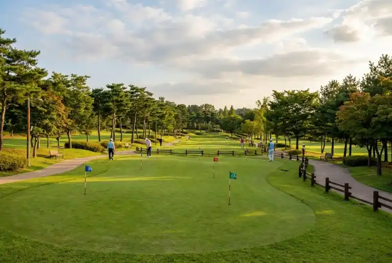 파크골프장 전경과 잔디 코스