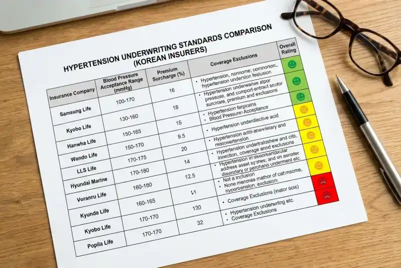 보험사별 고혈압 인수 기준 비교표