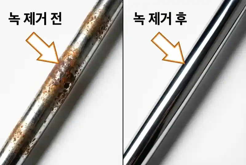 샤프트에 생긴 녹 제거 전후 비교 모습