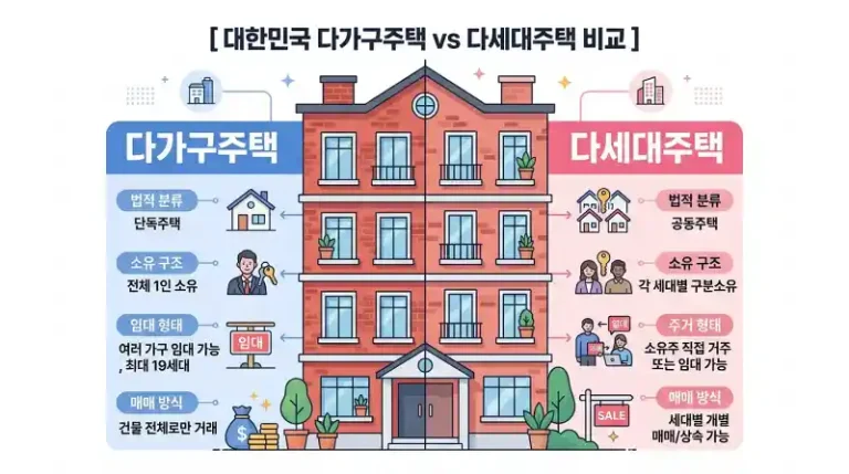 3층 빨간 벽돌 빌라 건물을 세로로 반으로 나눈 비교 인포그래픽이에요