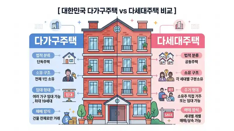 3층 빨간 벽돌 빌라 건물을 세로로 반으로 나눈 비교 인포그래픽이에요