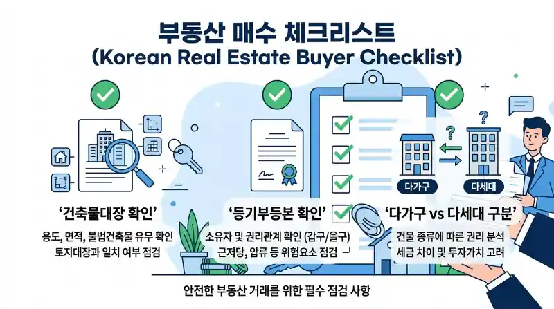 부동산 구매자를 위한 체크리스트 일러스트입니다