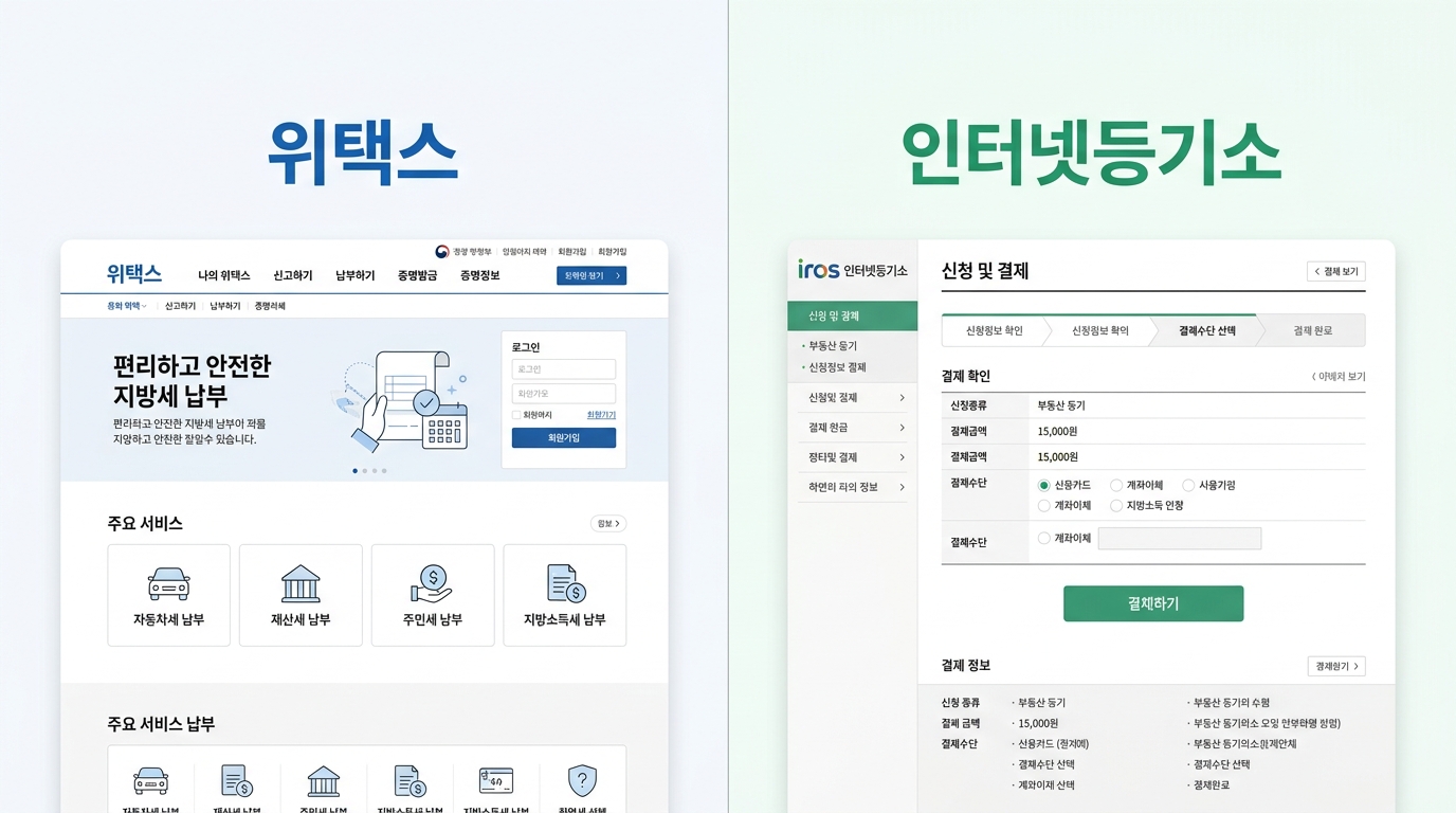 위택스·인터넷등기소 분할 화면