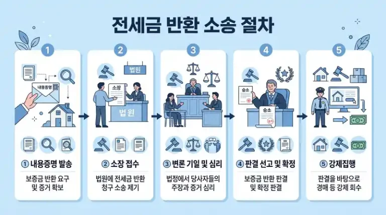 전세금 반환 소송 절차 단계별 인포그래픽