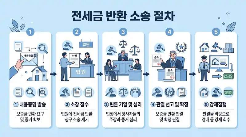 전세금 반환 소송 절차 단계별 인포그래픽