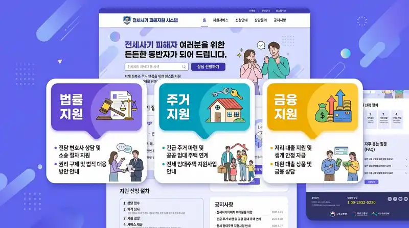 전세사기 피해지원 시스템 웹사이트 인터페이스 인포그래픽