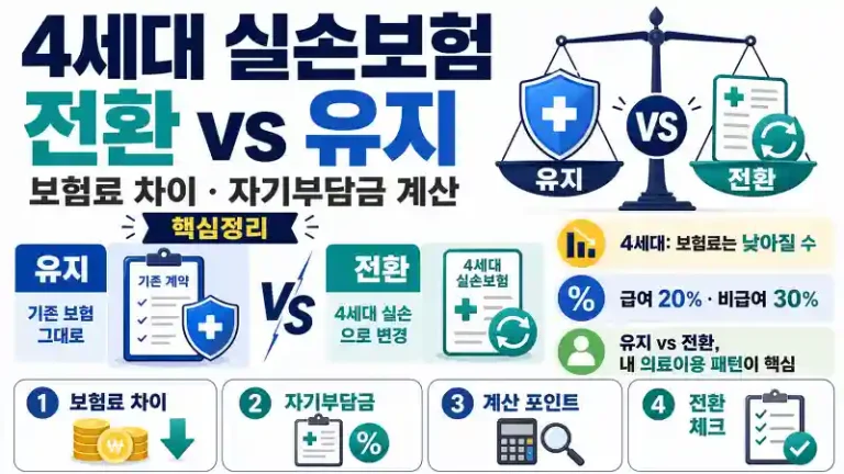 4세대 실손보험 전환 vs 유지, 보험료 차이와 자기부담금 계산