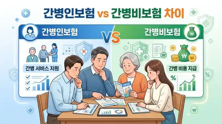 간병인보험과 간병비보험 차이를 비교하는 가족