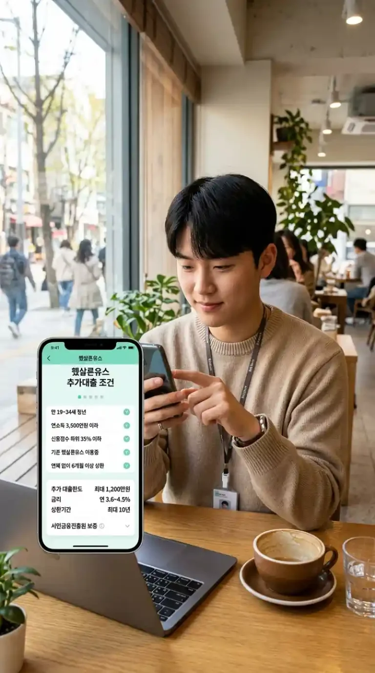 햇살론유스 추가대출 조건을 모바일 앱에서 확인하는 청년
