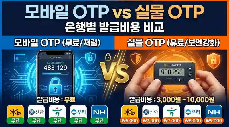 모바일 OTP vs 실물 OTP, 은행별 발급비용 비교