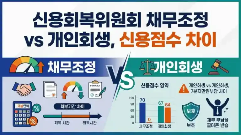 신용회복위원회 채무조정 vs 개인회생, 신용점수 차이