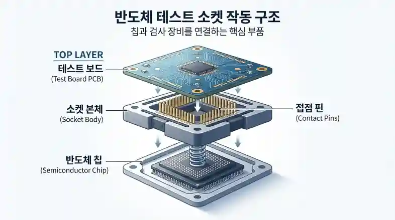 반도체 칩과 검사 장비를 연결하는 테스트 소켓 구조