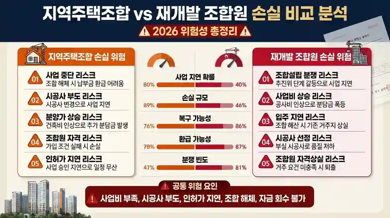 지역주택조합 vs 재개발 조합원 손실 비교 분석 (2026 위험성 총정리)