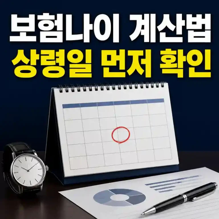 보험나이 계산법을 확인하기 위해 달력의 상령일과 보험료 비교표를 살펴보는 장면