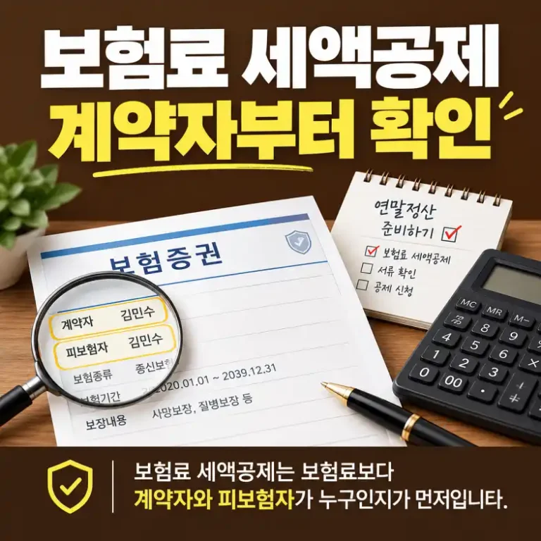 연말정산 전 보험료 세액공제를 받으려고 보험 계약자와 피보험자를 확인하는 모습