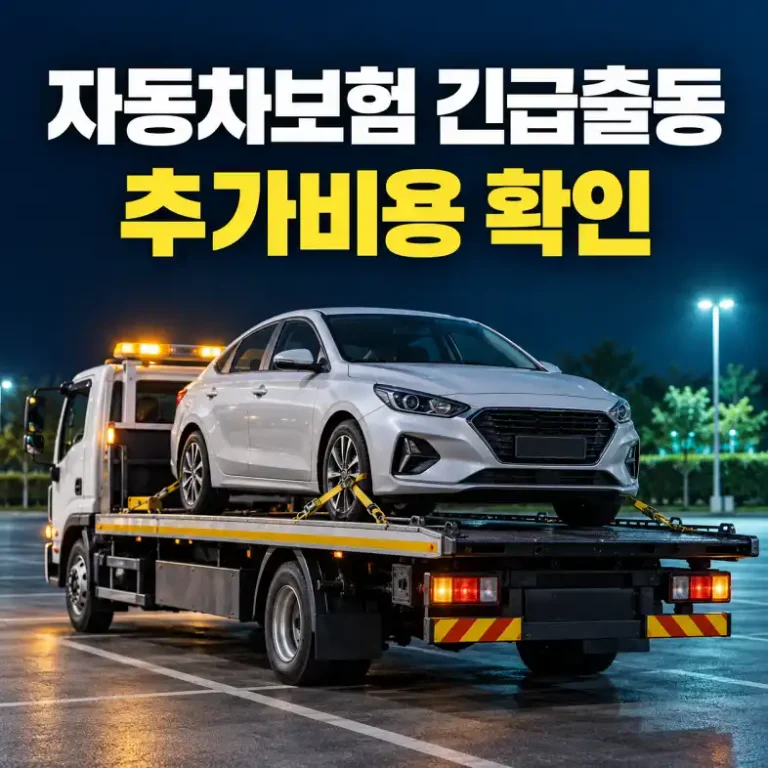 자동차보험 긴급출동 비용을 설명하는 견인차와 적재된 승용차