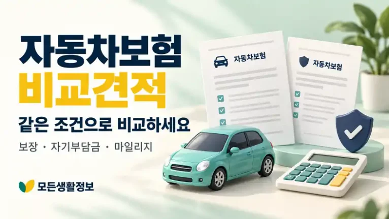 자동차보험 비교견적에서 보장 조건과 자기부담금, 마일리지 환급을 확인하는 자동차·보험서류 이미지