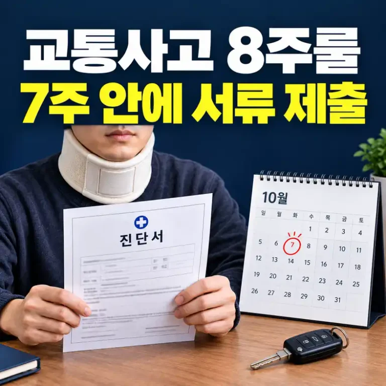 자동차보험 8주룰 적용을 앞두고 교통사고 경상환자가 진단서와 달력으로 치료 기한을 확인하는 모습