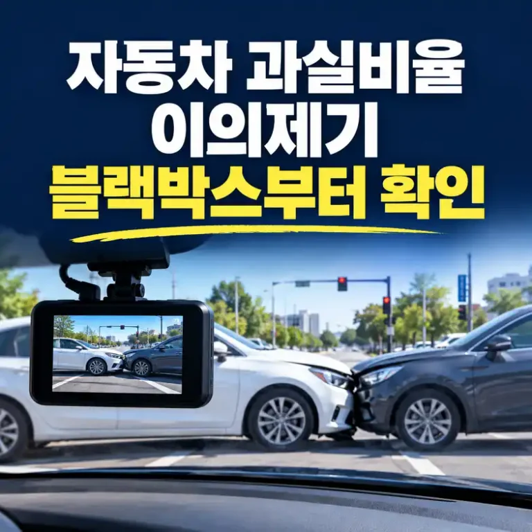 자동차보험 과실비율 이의제기를 위해 교차로 접촉사고 차량과 블랙박스 영상을 확인하는 장면