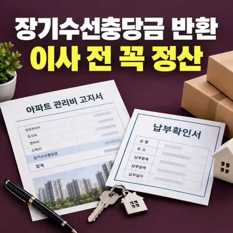 장기수선충당금 반환을 위해 관리사무소에서 받은 납부확인서와 관리비 고지서를 확인하는 세입자